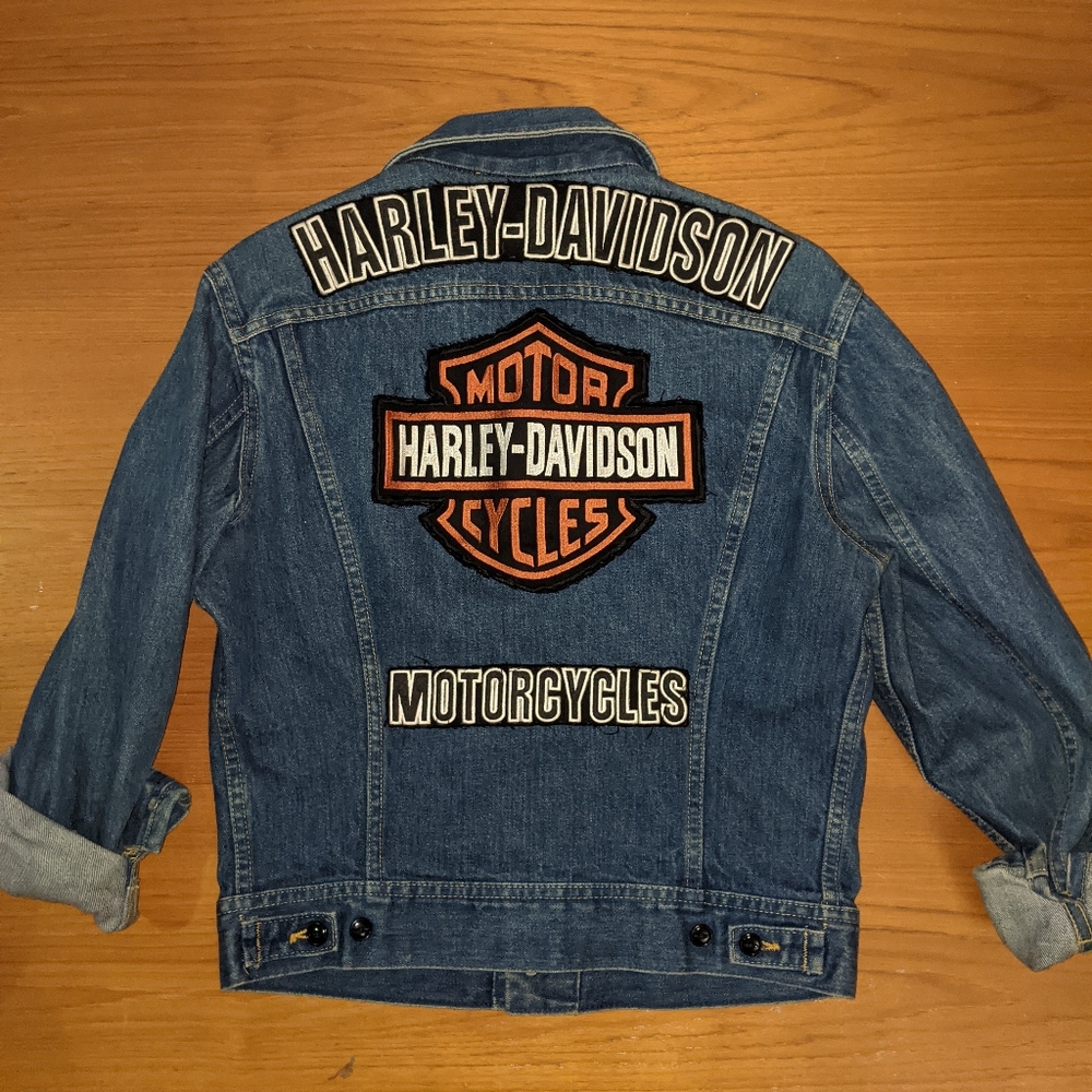 VTG Levi Denim w/ hand sewn Harley Davidson